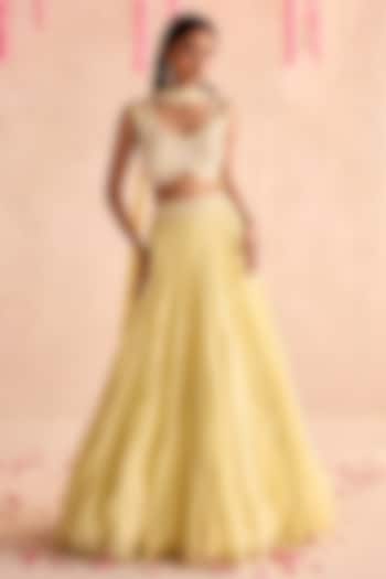 Lemon Yellow Organza Embellished Wedding Lehenga Set by Seema Thukral at Pernia's Pop Up Shop