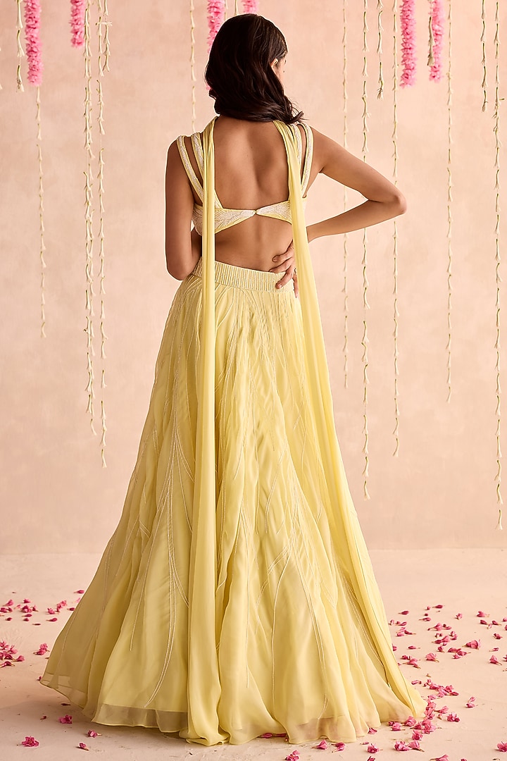 Lemon Yellow Organza Embellished Wedding Lehenga Set by Seema Thukral at Pernia's Pop Up Shop