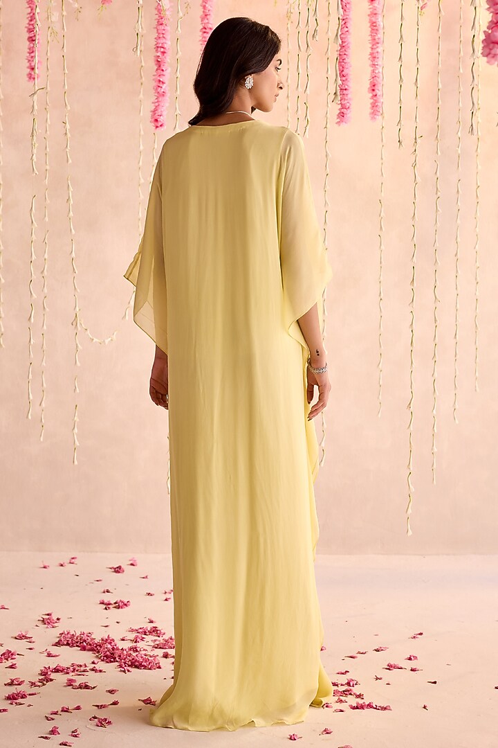 Lemon Yellow Chiffon Embellished Draped Kaftan by Seema Thukral at Pernia's Pop Up Shop