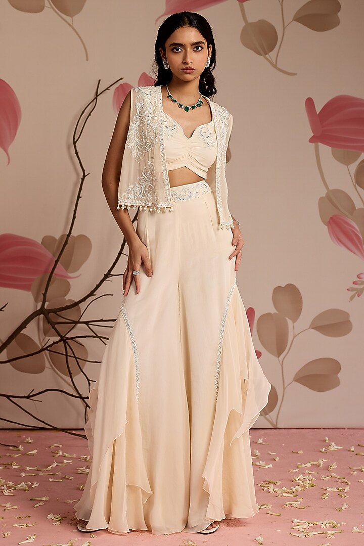 Ivory Organza Embellished Wedding Sharara Set by Seema Thukral at Pernia's Pop Up Shop