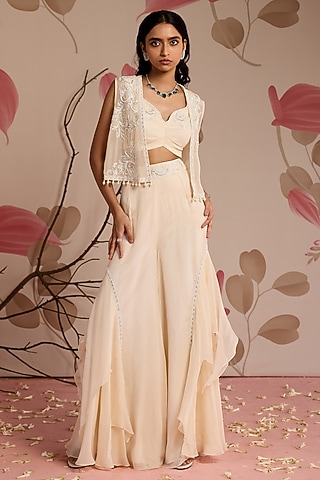 Ivory Organza Embellished Sharara Set by Seema Thukral