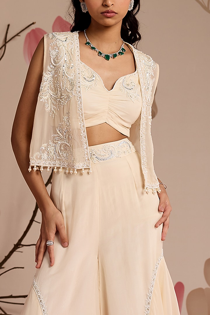 Ivory Organza Embellished Wedding Sharara Set by Seema Thukral at Pernia's Pop Up Shop