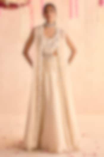 Ivory Organza Embellished Jacket Wedding Lehenga Set by Seema Thukral at Pernia's Pop Up Shop