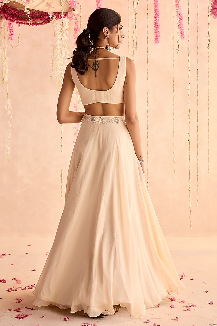Ivory Organza Embellished Wedding Lehenga Set by Seema Thukral at Pernia's Pop Up Shop