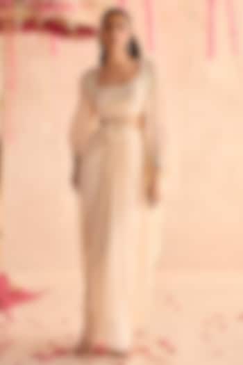 Ivory Georgette Draped Skirt Set by Seema Thukral at Pernia's Pop Up Shop