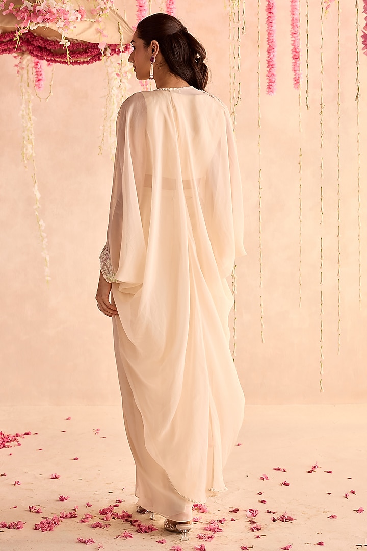 Ivory Georgette Draped Skirt Set by Seema Thukral at Pernia's Pop Up Shop