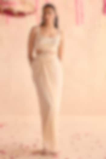 Ivory Georgette Draped Skirt Set by Seema Thukral at Pernia's Pop Up Shop