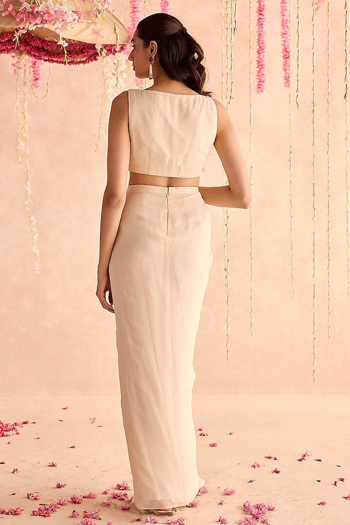 Ivory Georgette Draped Skirt Set by Seema Thukral at Pernia's Pop Up Shop