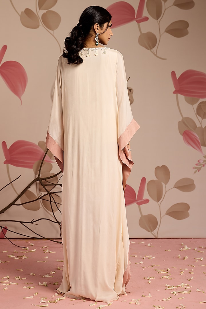 Ivory Chiffon Embellished Draped Kaftan by Seema Thukral at Pernia's Pop Up Shop