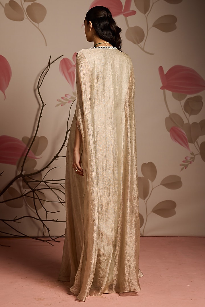 Gold Tissue Embellished Draped Kaftan by Seema Thukral at Pernia's Pop Up Shop