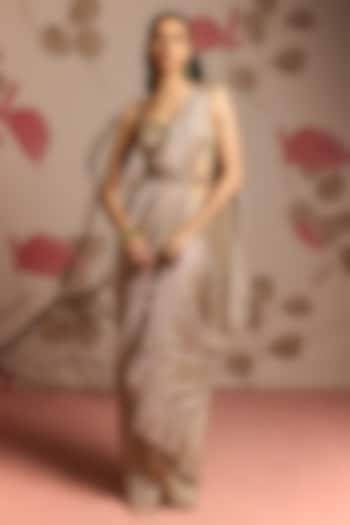 Gold Tissue Pre-Stitched Wedding Saree Set by Seema Thukral at Pernia's Pop Up Shop