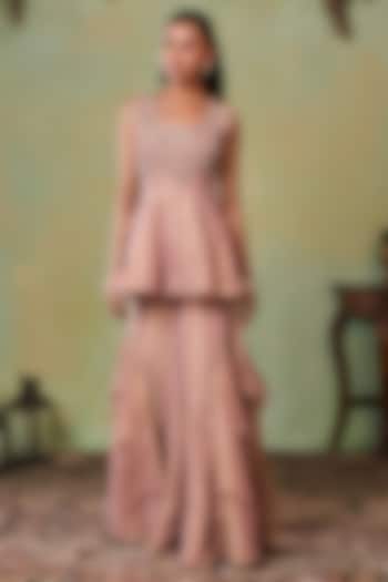 Rose Gold Tissue Embellished Wedding Sharara Set by Seema Thukral at Pernia's Pop Up Shop