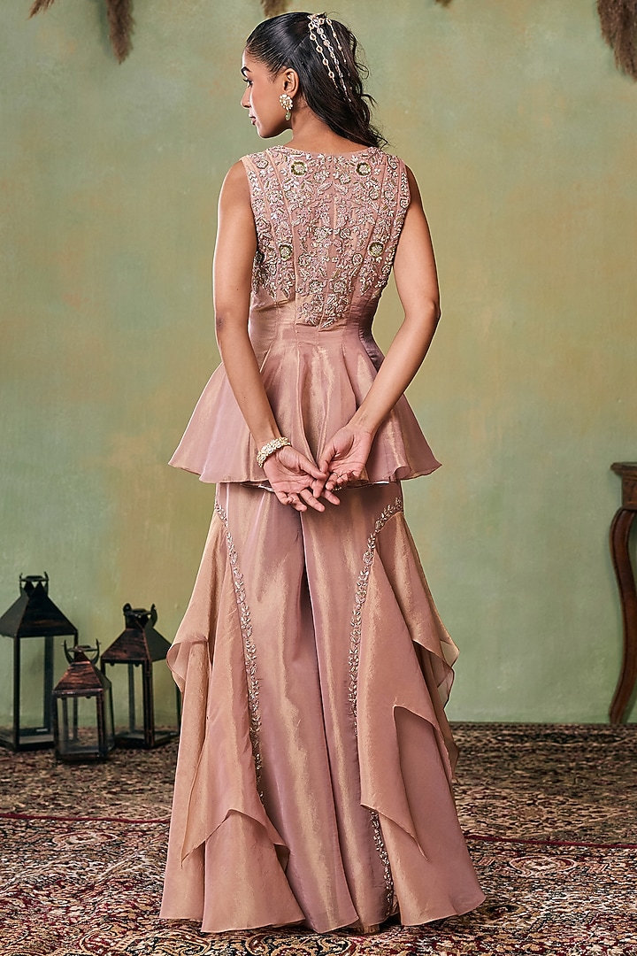 Rose Gold Tissue Embellished Wedding Sharara Set by Seema Thukral at Pernia's Pop Up Shop
