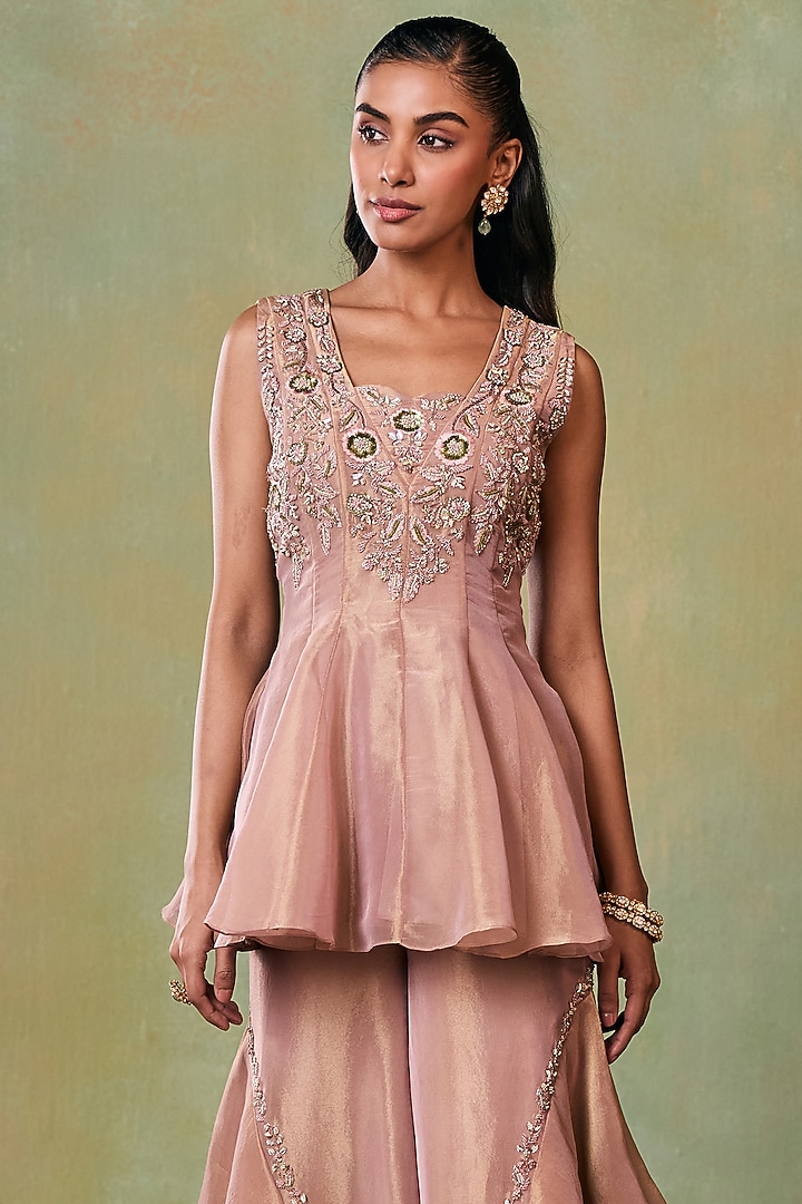Rose Gold Tissue Embellished Wedding Sharara Set by Seema Thukral at Pernia's Pop Up Shop