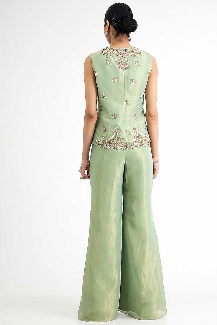 Sage Green Tissue Embellished Jacket Set by Seema Thukral at Pernia's Pop Up Shop