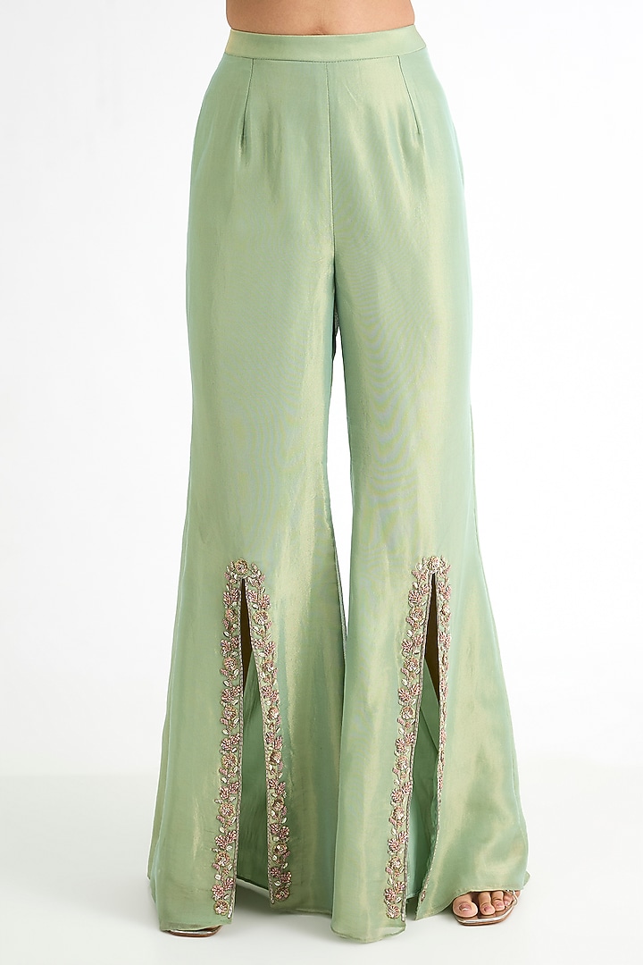 Sage Green Tissue Embellished Jacket Set by Seema Thukral at Pernia's Pop Up Shop
