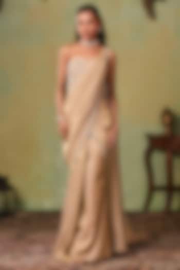 Glitter Gold Tissue Embellished Pre-Stitched Wedding Saree Set by Seema Thukral at Pernia's Pop Up Shop