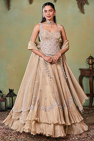 Glitter Gold Tissue Embellished Lehenga Set by Seema Thukral