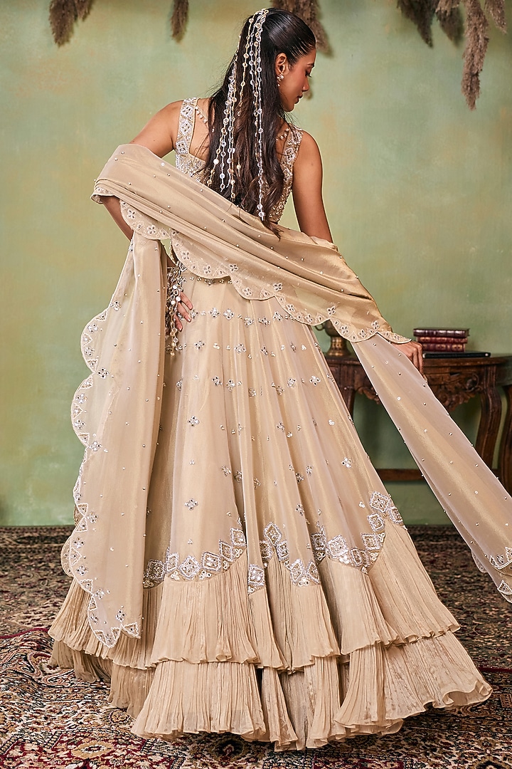 Glitter Gold Tissue Embellished Wedding Lehenga Set by Seema Thukral at Pernia's Pop Up Shop