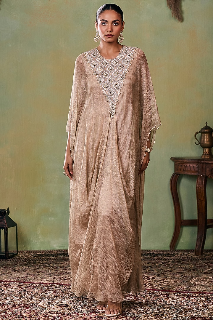 Gold Tissue Embellished Kaftan Set by Seema Thukral at Pernia's Pop Up Shop