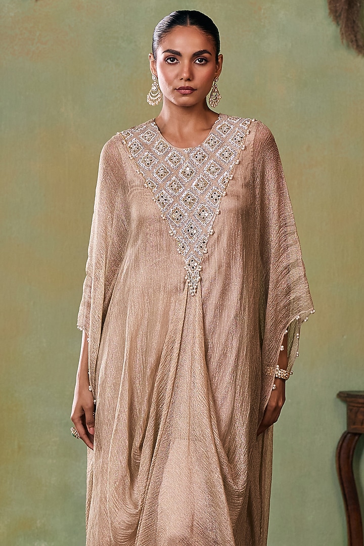 Gold Tissue Embellished Kaftan Set by Seema Thukral at Pernia's Pop Up Shop
