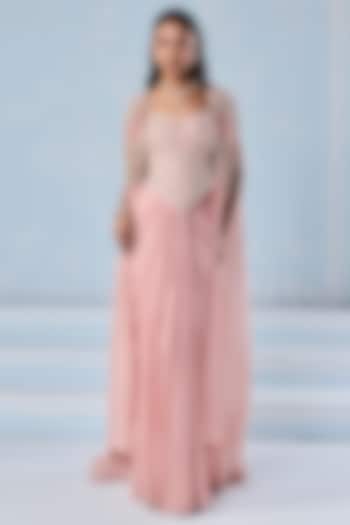 Dusty Pink Georgette Draped Skirt Set by Seema Thukral at Pernia's Pop Up Shop