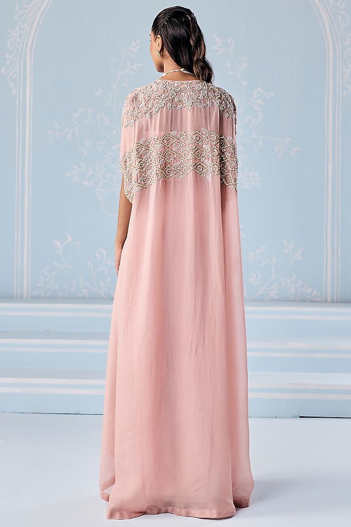 Dusty Pink Georgette Draped Skirt Set by Seema Thukral at Pernia's Pop Up Shop