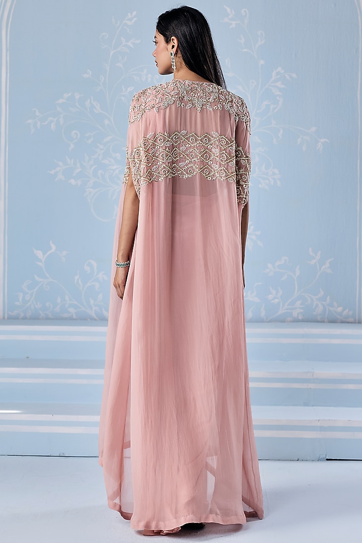 Dusty Pink Georgette Pre-Stitched Wedding Saree Set by Seema Thukral at Pernia's Pop Up Shop