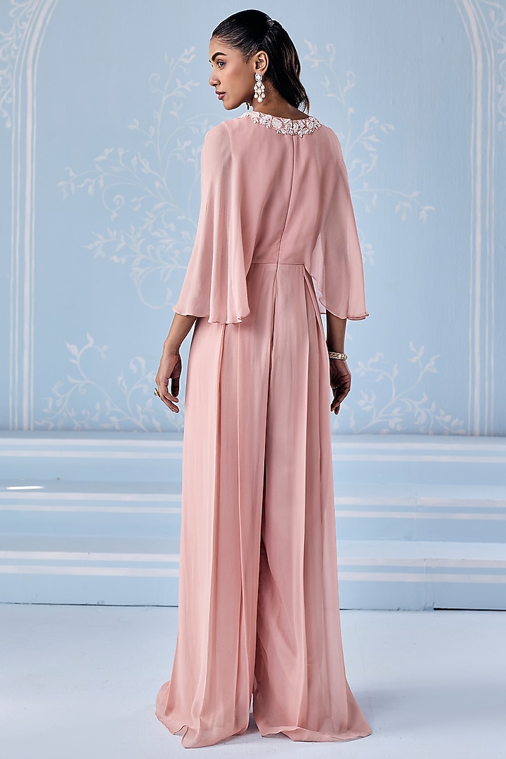 Dusty Pink Georgette Embellished Pleated Jumpsuit by Seema Thukral at Pernia's Pop Up Shop