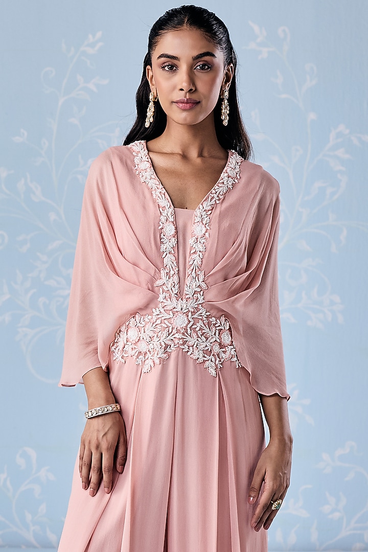 Dusty Pink Georgette Embellished Pleated Jumpsuit by Seema Thukral at Pernia's Pop Up Shop