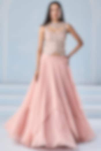 Dusty Pink Organza Asymmetric Wedding Lehenga Set by Seema Thukral at Pernia's Pop Up Shop