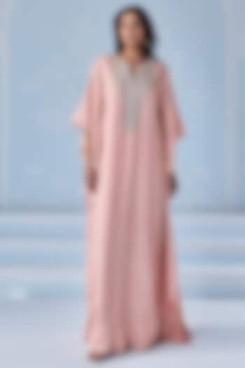 Dusty Pink Habutai Silk Embellished Kaftan by Seema Thukral at Pernia's Pop Up Shop