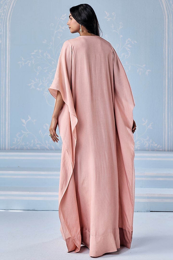 Dusty Pink Habutai Silk Embellished Kaftan by Seema Thukral at Pernia's Pop Up Shop