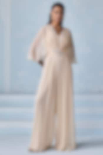 Ivory Georgette Embellished Jumpsuit by Seema Thukral at Pernia's Pop Up Shop