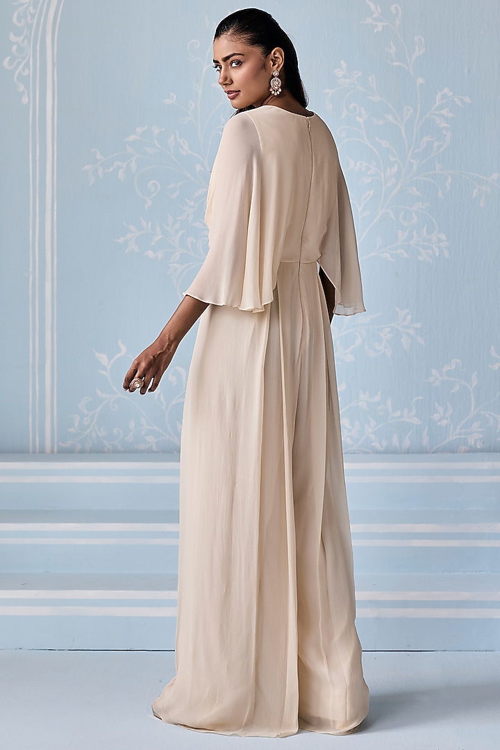 Ivory Georgette Embellished Jumpsuit by Seema Thukral at Pernia's Pop Up Shop