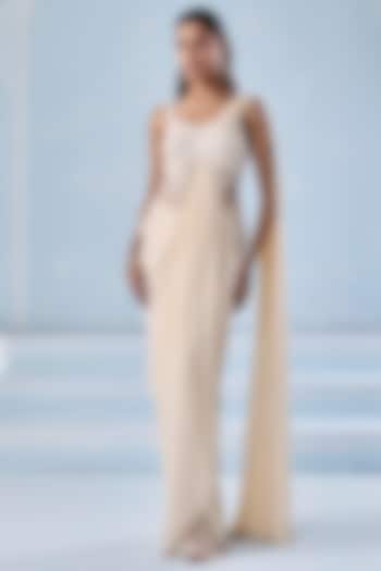 Ivory Georgette Embellished Dhoti Wedding Saree Set by Seema Thukral at Pernia's Pop Up Shop