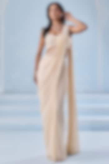 Ivory Georgette Embellished Pre-Stitched Party Wear Saree Set by Seema Thukral at Pernia's Pop Up Shop