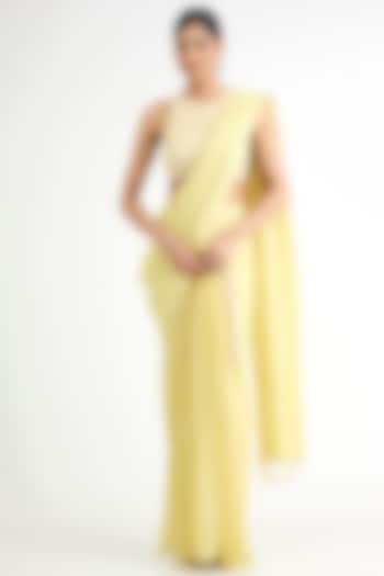 Lemon Yellow Georgette Embellished Draped Skirt Set by Seema Thukral at Pernia's Pop Up Shop