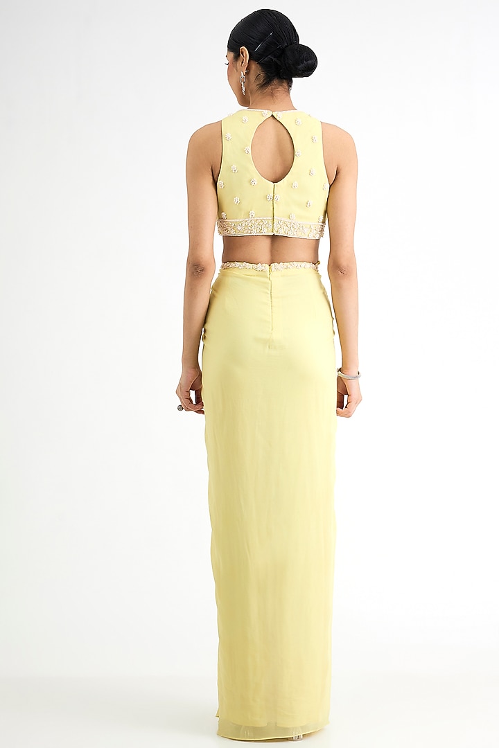 Lemon Yellow Georgette Embellished Draped Skirt Set by Seema Thukral at Pernia's Pop Up Shop