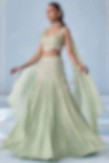 Mint Green Georgette Embellished Wedding Lehenga Set by Seema Thukral at Pernia's Pop Up Shop