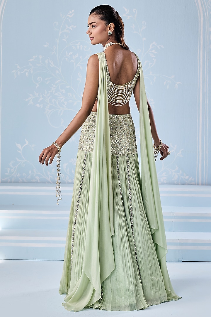 Mint Green Georgette Embellished Wedding Lehenga Set by Seema Thukral at Pernia's Pop Up Shop