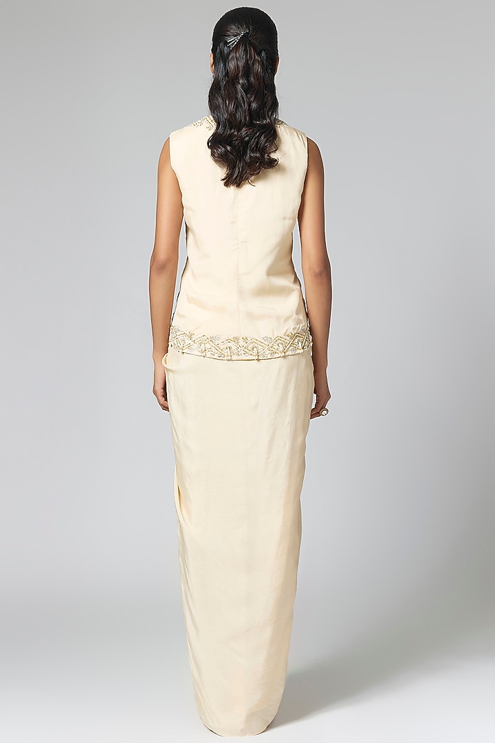 Ivory Habutai Silk Embellished Jacket Set by Seema Thukral at Pernia's Pop Up Shop