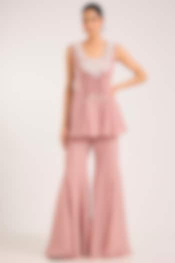 Dusty Pink Organza Flared Pant Set by Seema Thukral at Pernia's Pop Up Shop