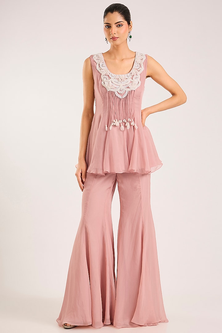 Dusty Pink Organza Flared Pant Set by Seema Thukral at Pernia's Pop Up Shop