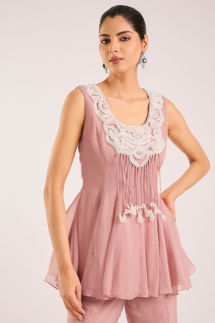 Dusty Pink Organza Flared Pant Set by Seema Thukral at Pernia's Pop Up Shop