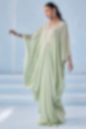 Mint Green Chiffon Embellished Kaftan by Seema Thukral at Pernia's Pop Up Shop