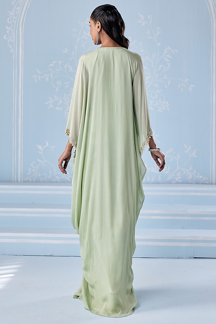 Mint Green Chiffon Embellished Kaftan by Seema Thukral at Pernia's Pop Up Shop