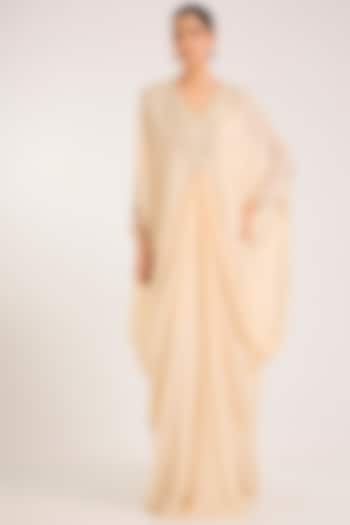 Ivory Chiffon Embellished Kaftan by Seema Thukral at Pernia's Pop Up Shop