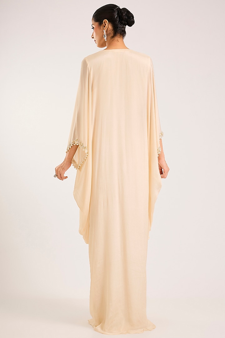 Ivory Chiffon Embellished Kaftan by Seema Thukral at Pernia's Pop Up Shop