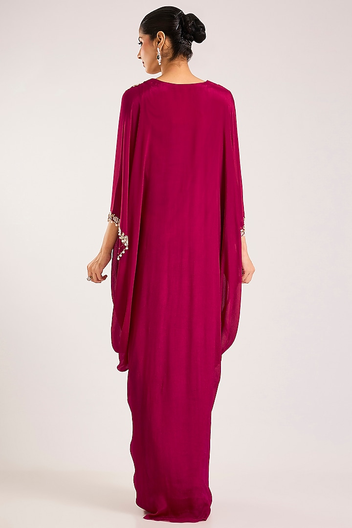 Berry Pink Chiffon Embellished Kaftan by Seema Thukral at Pernia's Pop Up Shop